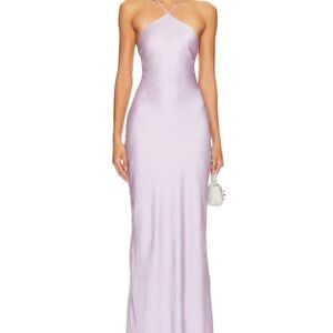 Line & Dot Lilac Satin Slip Maxi Dress with Crisscross Straps